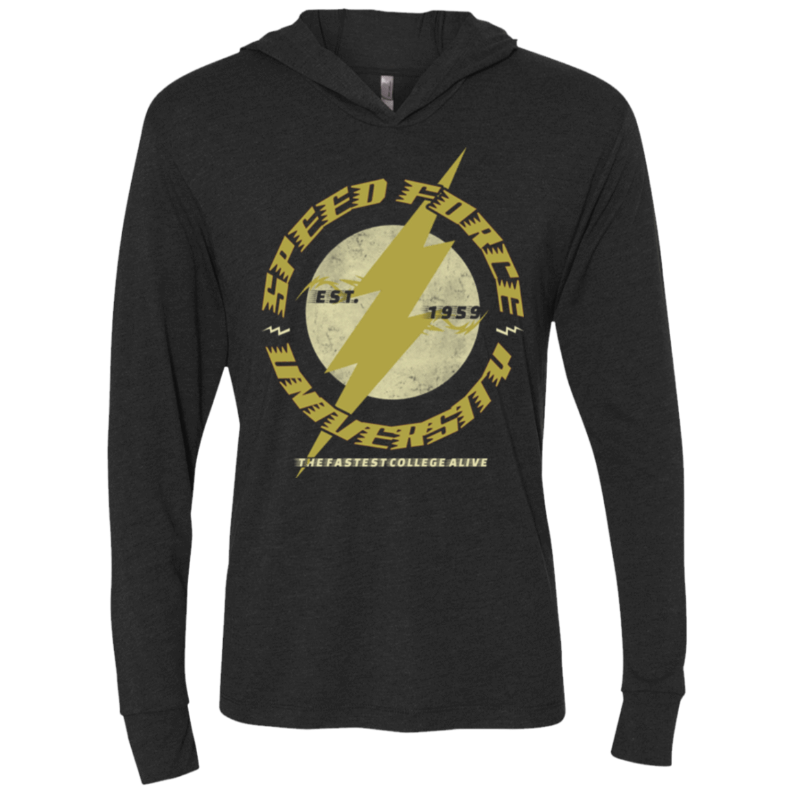 T-Shirts Vintage Black / X-Small Speed Force University Triblend Long Sleeve Hoodie Tee