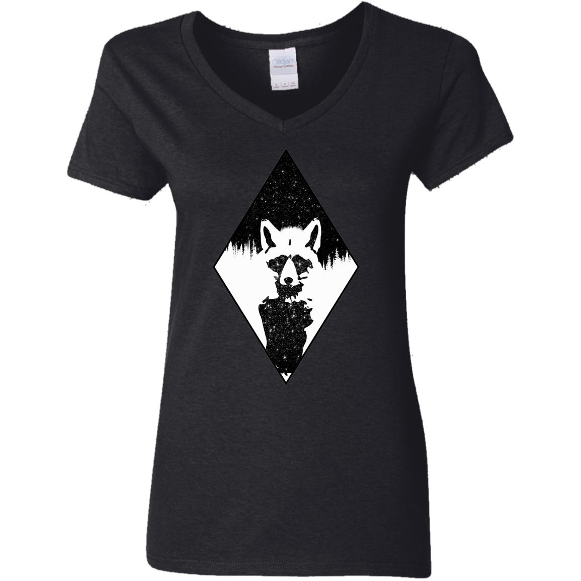 T-Shirts Black / S Starry Raccoon Women's V-Neck T-Shirt