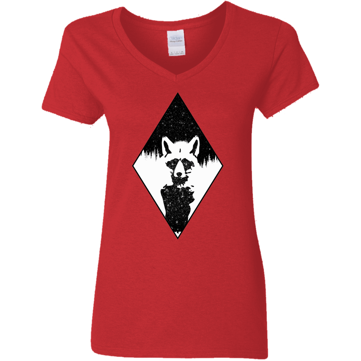 T-Shirts Red / S Starry Raccoon Women's V-Neck T-Shirt