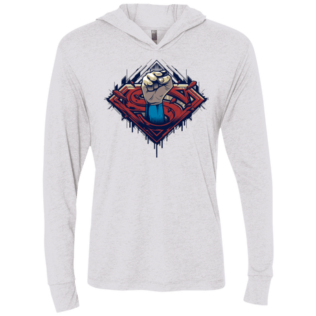 T-Shirts Heather White / X-Small Steel Hero Triblend Long Sleeve Hoodie Tee