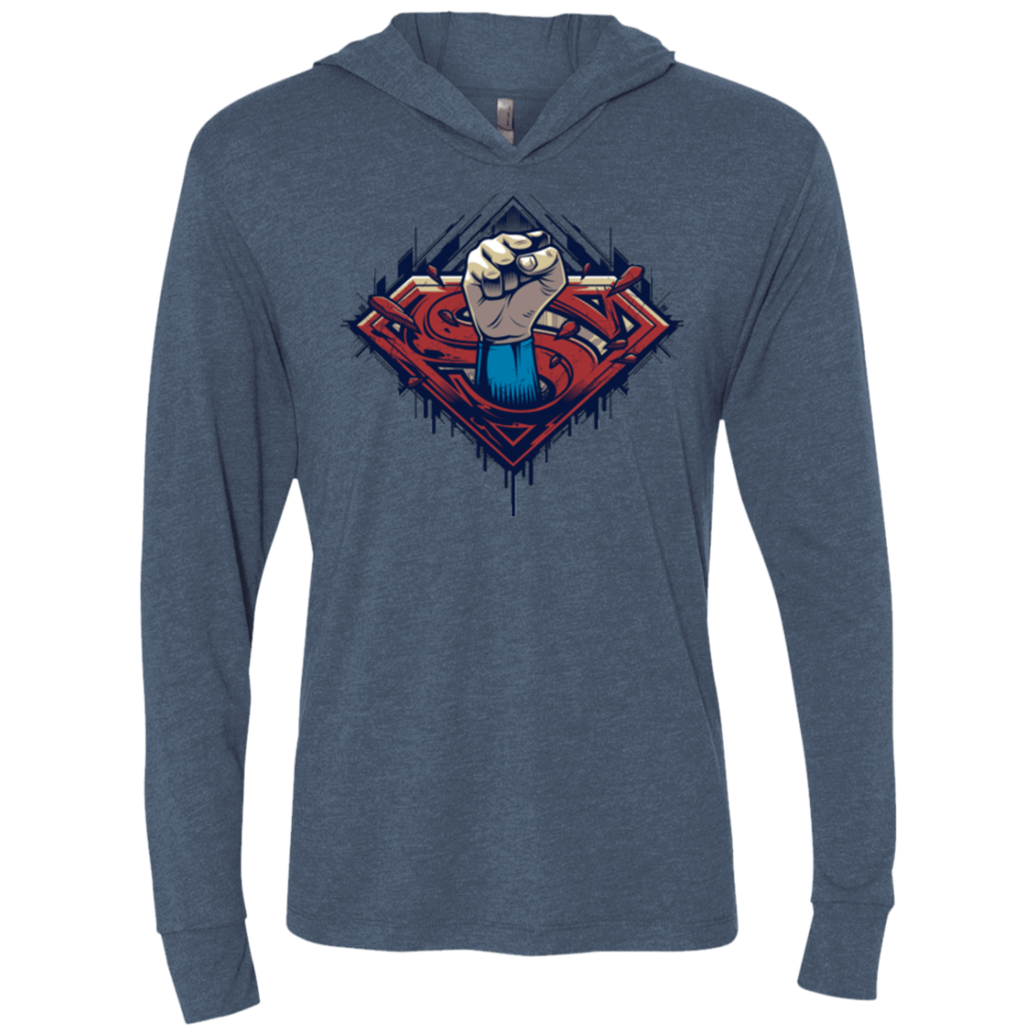 T-Shirts Indigo / X-Small Steel Hero Triblend Long Sleeve Hoodie Tee