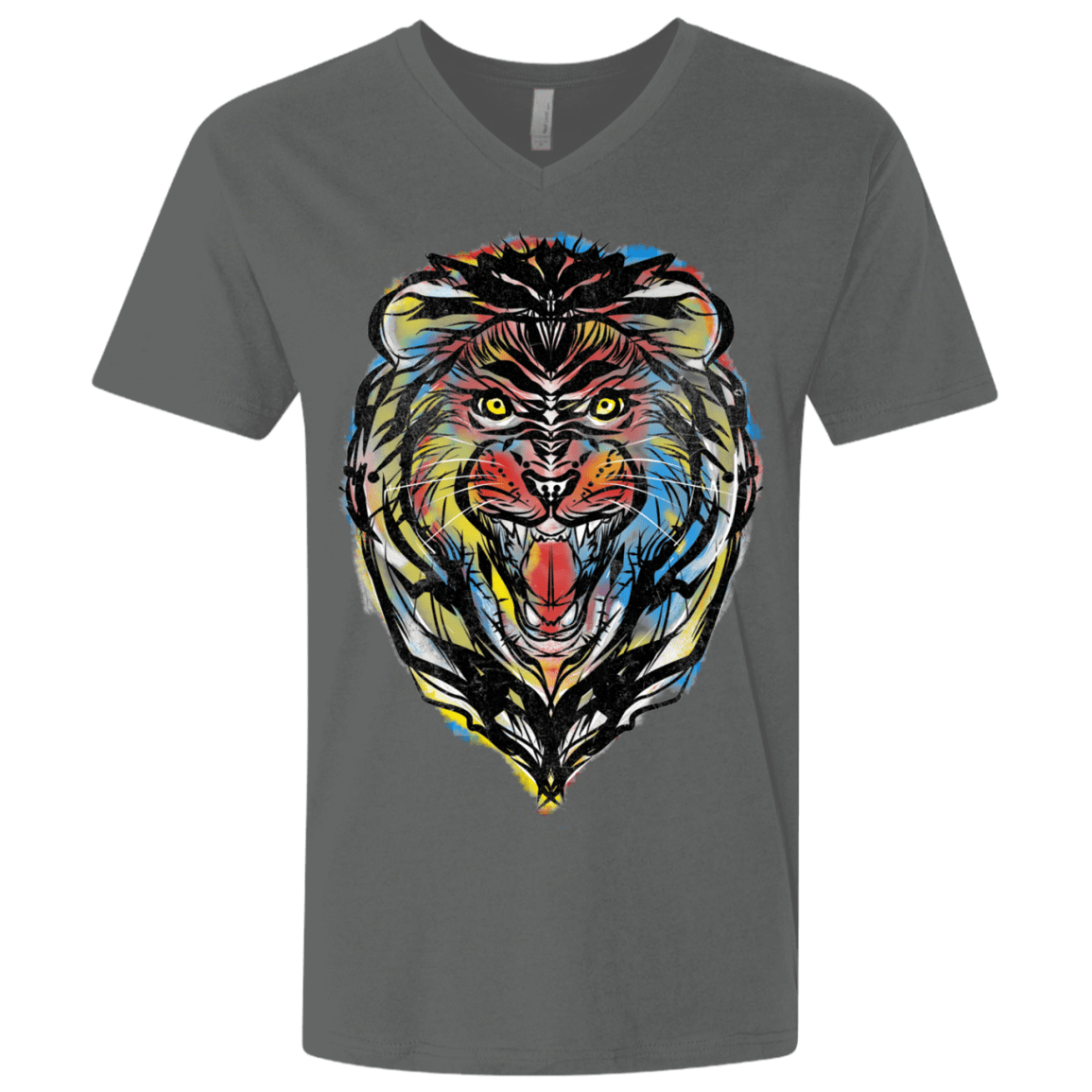 T-Shirts Heavy Metal / X-Small Stencil Lion Men's Premium V-Neck