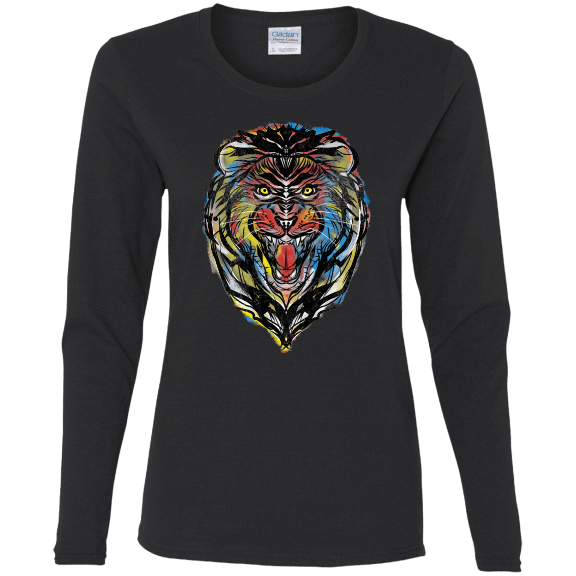 T-Shirts Black / S Stencil Lion Women's Long Sleeve T-Shirt