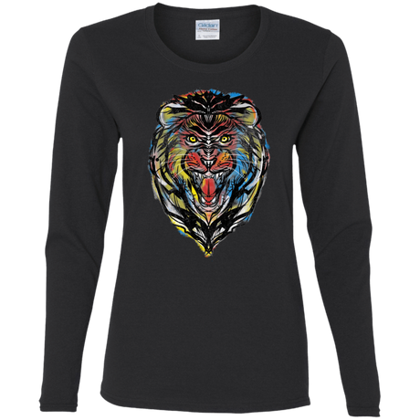 T-Shirts Black / S Stencil Lion Women's Long Sleeve T-Shirt