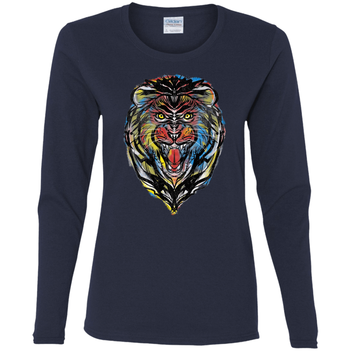 T-Shirts Navy / S Stencil Lion Women's Long Sleeve T-Shirt