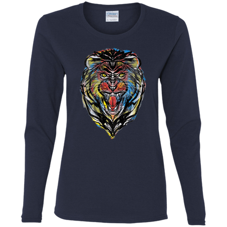 T-Shirts Navy / S Stencil Lion Women's Long Sleeve T-Shirt