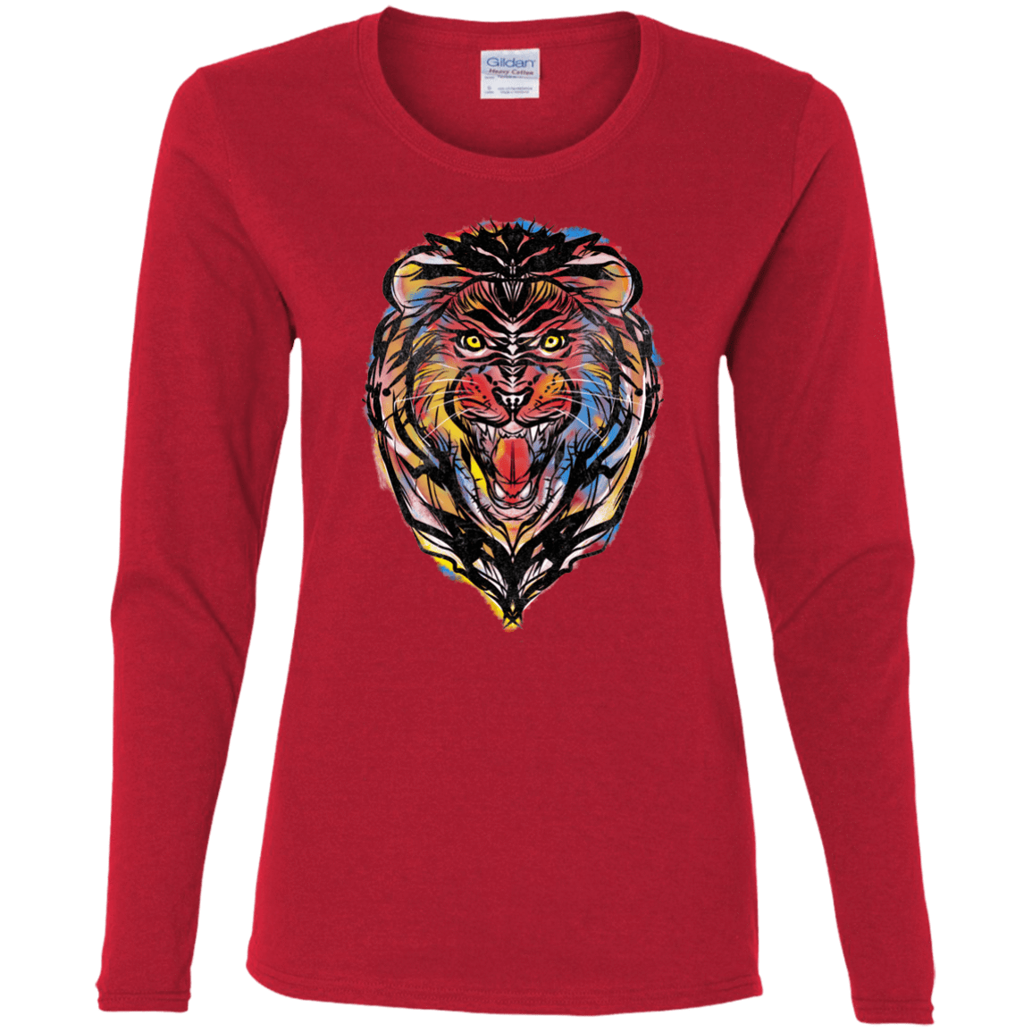 T-Shirts Red / S Stencil Lion Women's Long Sleeve T-Shirt