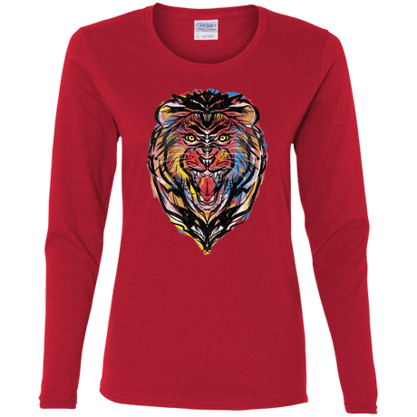 T-Shirts Red / S Stencil Lion Women's Long Sleeve T-Shirt