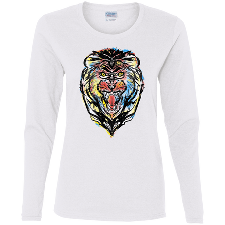 T-Shirts White / S Stencil Lion Women's Long Sleeve T-Shirt
