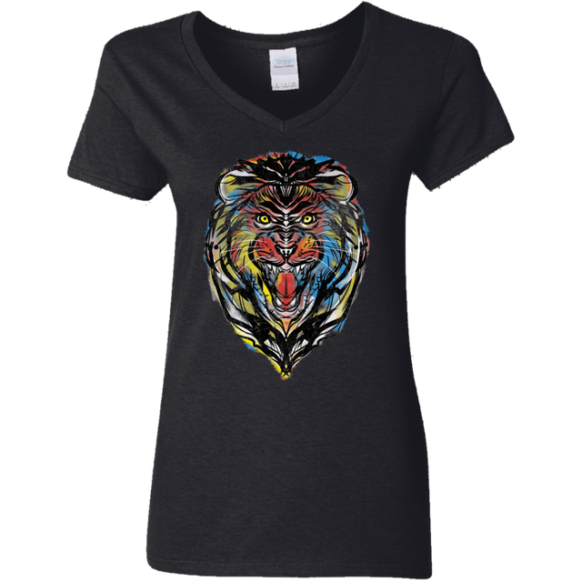 T-Shirts Black / S Stencil Lion Women's V-Neck T-Shirt