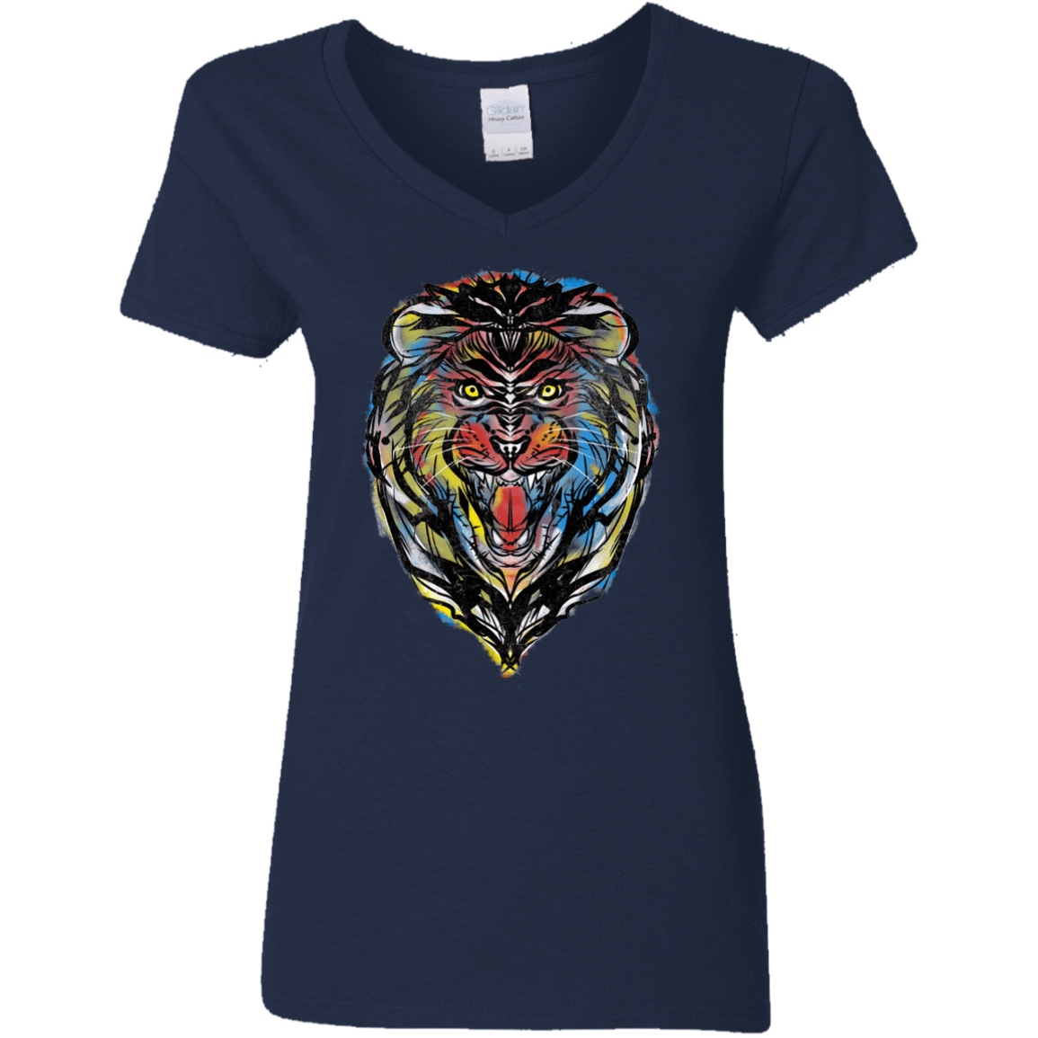 T-Shirts Navy / S Stencil Lion Women's V-Neck T-Shirt
