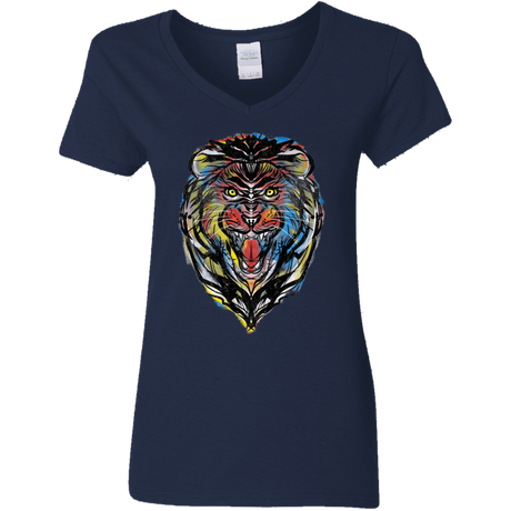 T-Shirts Navy / S Stencil Lion Women's V-Neck T-Shirt