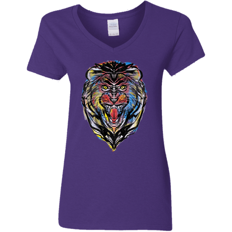 T-Shirts Purple / S Stencil Lion Women's V-Neck T-Shirt