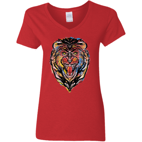 T-Shirts Red / S Stencil Lion Women's V-Neck T-Shirt