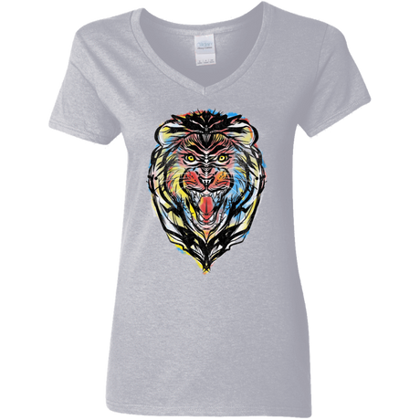 T-Shirts Sport Grey / S Stencil Lion Women's V-Neck T-Shirt