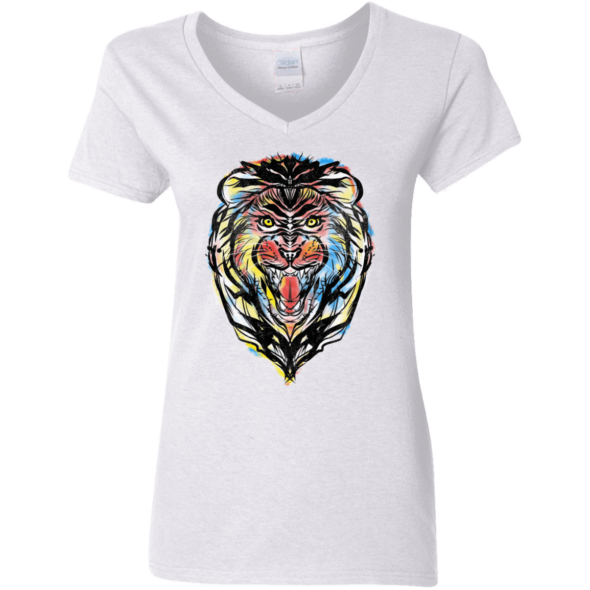 T-Shirts White / S Stencil Lion Women's V-Neck T-Shirt