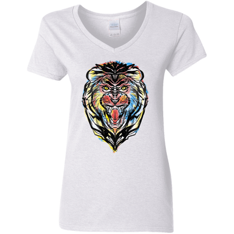 T-Shirts White / S Stencil Lion Women's V-Neck T-Shirt