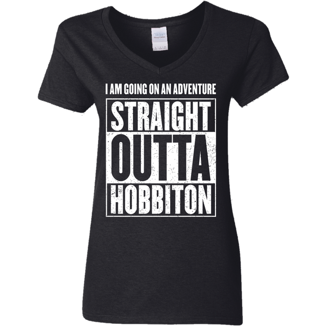 T-Shirts Black / S Straight Outta Hobbiton Women's V-Neck T-Shirt