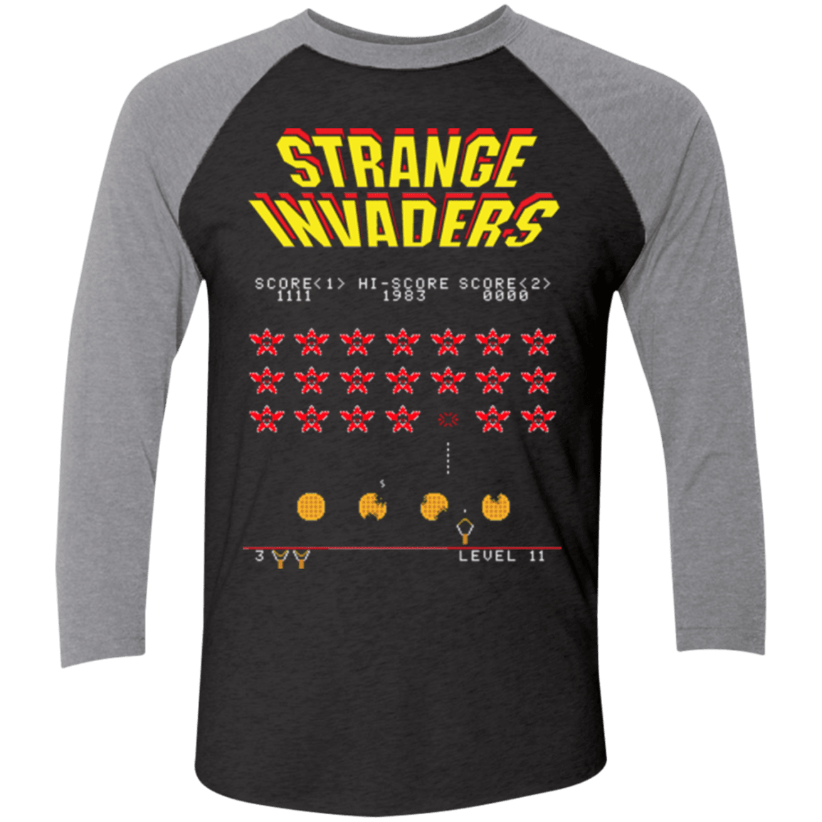T-Shirts Vintage Black/Premium Heather / X-Small Strange Invaders Men's Triblend 3/4 Sleeve