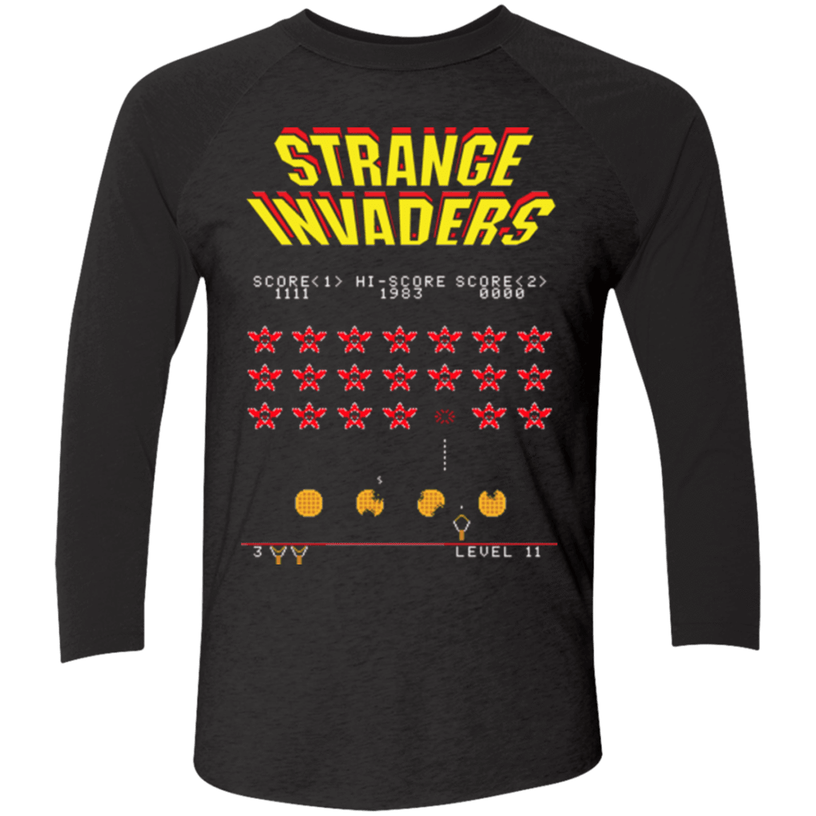 T-Shirts Vintage Black/Vintage Black / X-Small Strange Invaders Men's Triblend 3/4 Sleeve