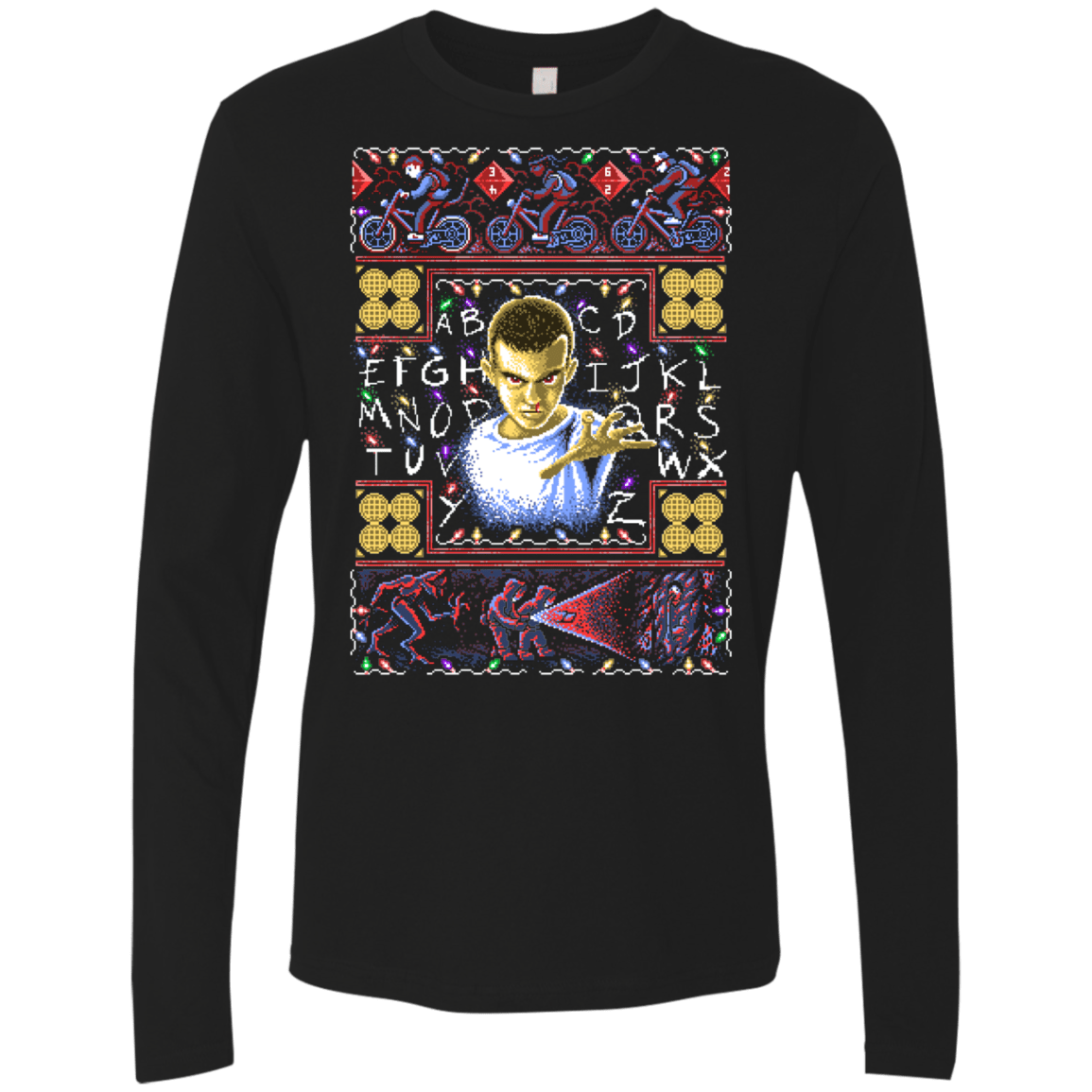 T-Shirts Black / Small Stranger Things ugly sweater Men's Premium Long Sleeve