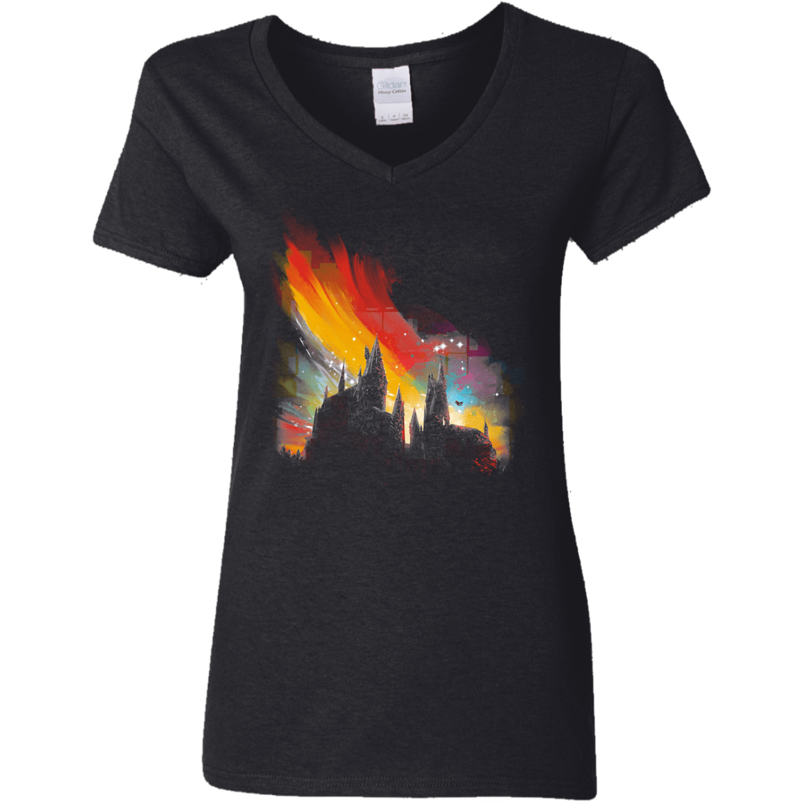 T-Shirts Black / S Sunset on Hogwarts Women's V-Neck T-Shirt