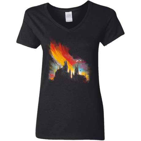 T-Shirts Black / S Sunset on Hogwarts Women's V-Neck T-Shirt