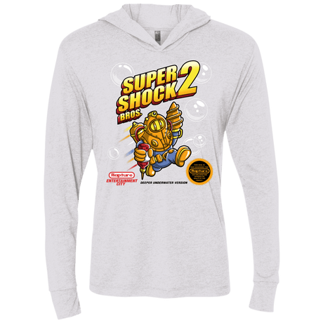 T-Shirts Heather White / X-Small Super Shock Bros 2 Triblend Long Sleeve Hoodie Tee