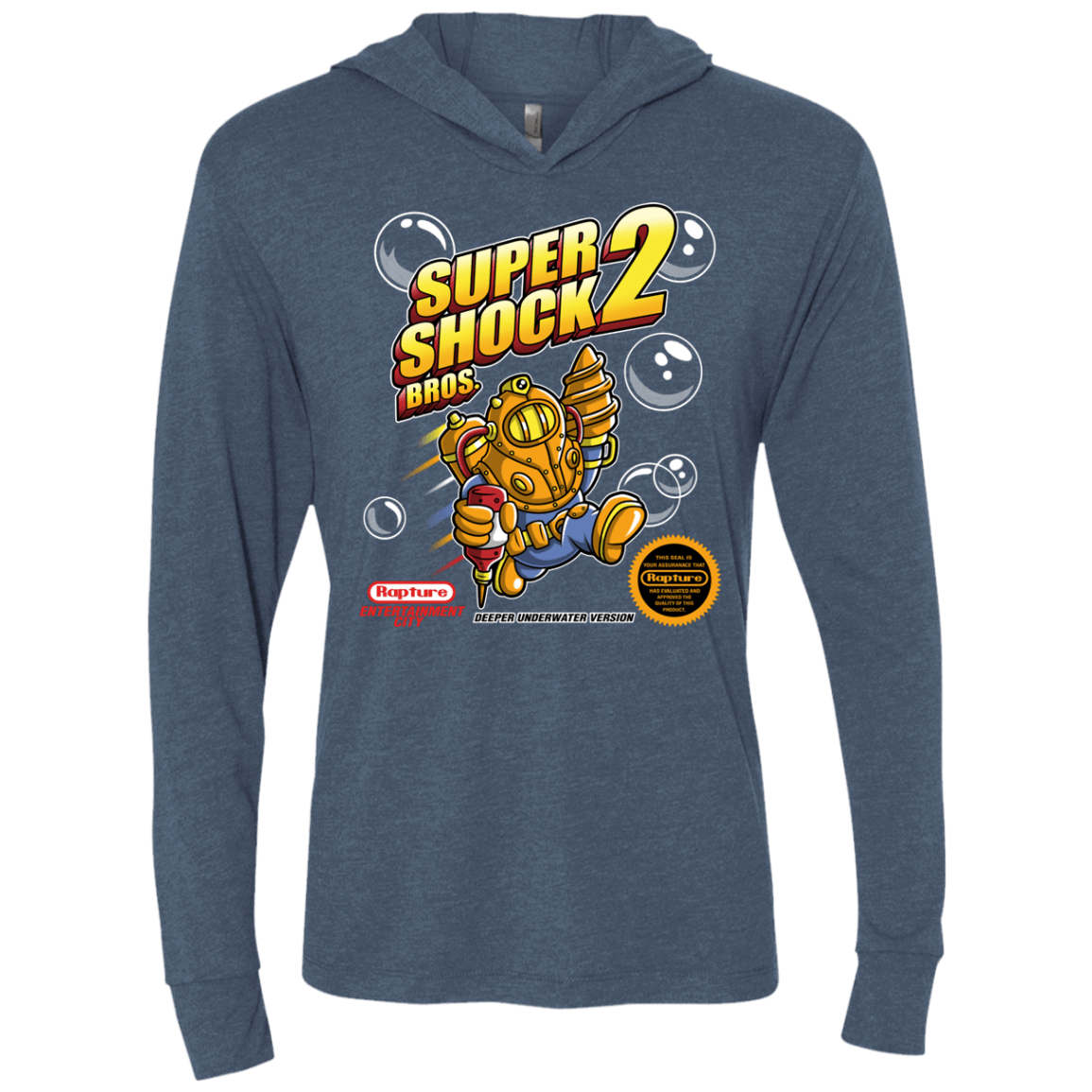 T-Shirts Indigo / X-Small Super Shock Bros 2 Triblend Long Sleeve Hoodie Tee