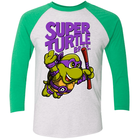 T-Shirts Heather White/Envy / X-Small Super Turtle Bros Donnie Triblend 3/4 Sleeve