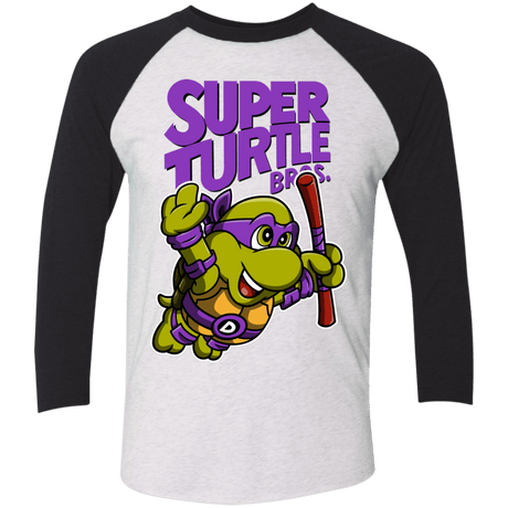 T-Shirts Heather White/Vintage Black / X-Small Super Turtle Bros Donnie Triblend 3/4 Sleeve