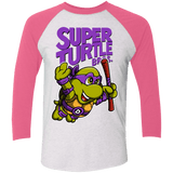 T-Shirts Heather White/Vintage Pink / X-Small Super Turtle Bros Donnie Triblend 3/4 Sleeve