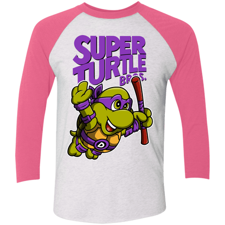 T-Shirts Heather White/Vintage Pink / X-Small Super Turtle Bros Donnie Triblend 3/4 Sleeve
