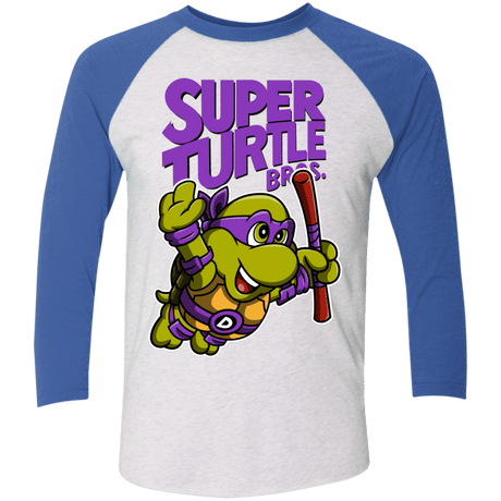 T-Shirts Heather White/Vintage Royal / X-Small Super Turtle Bros Donnie Triblend 3/4 Sleeve