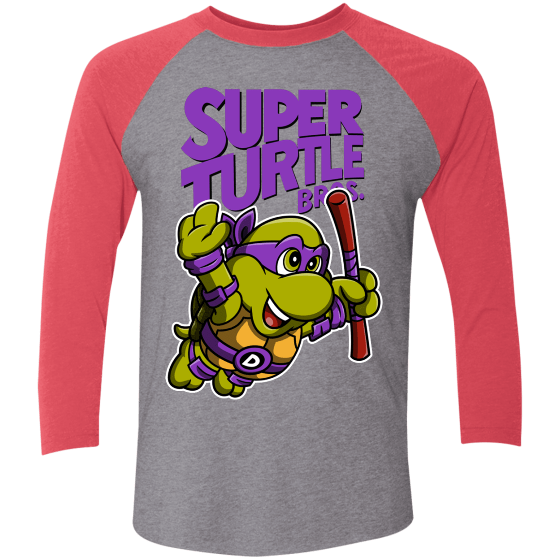 T-Shirts Premium Heather/ Vintage Red / X-Small Super Turtle Bros Donnie Triblend 3/4 Sleeve