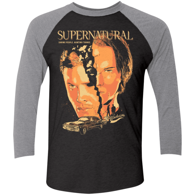 T-Shirts Vintage Black/Premium Heather / X-Small Supernatural Men's Triblend 3/4 Sleeve