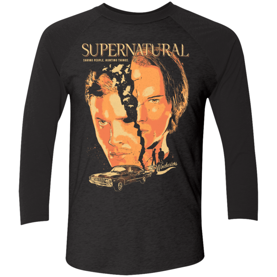 T-Shirts Vintage Black/Vintage Black / X-Small Supernatural Men's Triblend 3/4 Sleeve