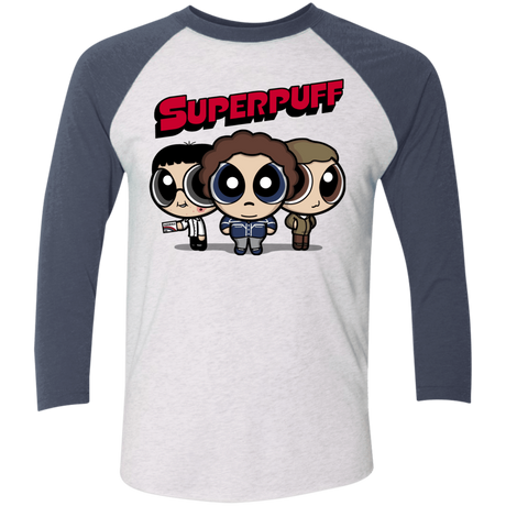 T-Shirts Heather White/Indigo / X-Small Superpuff Men's Triblend 3/4 Sleeve
