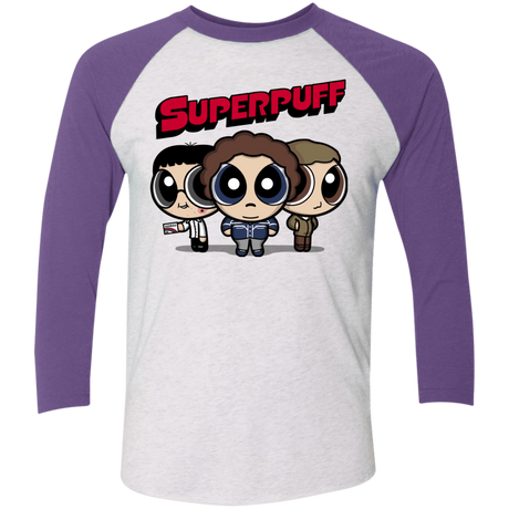 T-Shirts Heather White/Purple Rush / X-Small Superpuff Men's Triblend 3/4 Sleeve