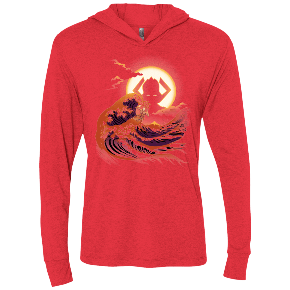 T-Shirts Vintage Red / X-Small Surfing With The Alien Triblend Long Sleeve Hoodie Tee