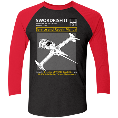 T-Shirts Vintage Black/Vintage Red / X-Small SWORDFISH SERVICE AND REPAIR MANUAL Men's Triblend 3/4 Sleeve