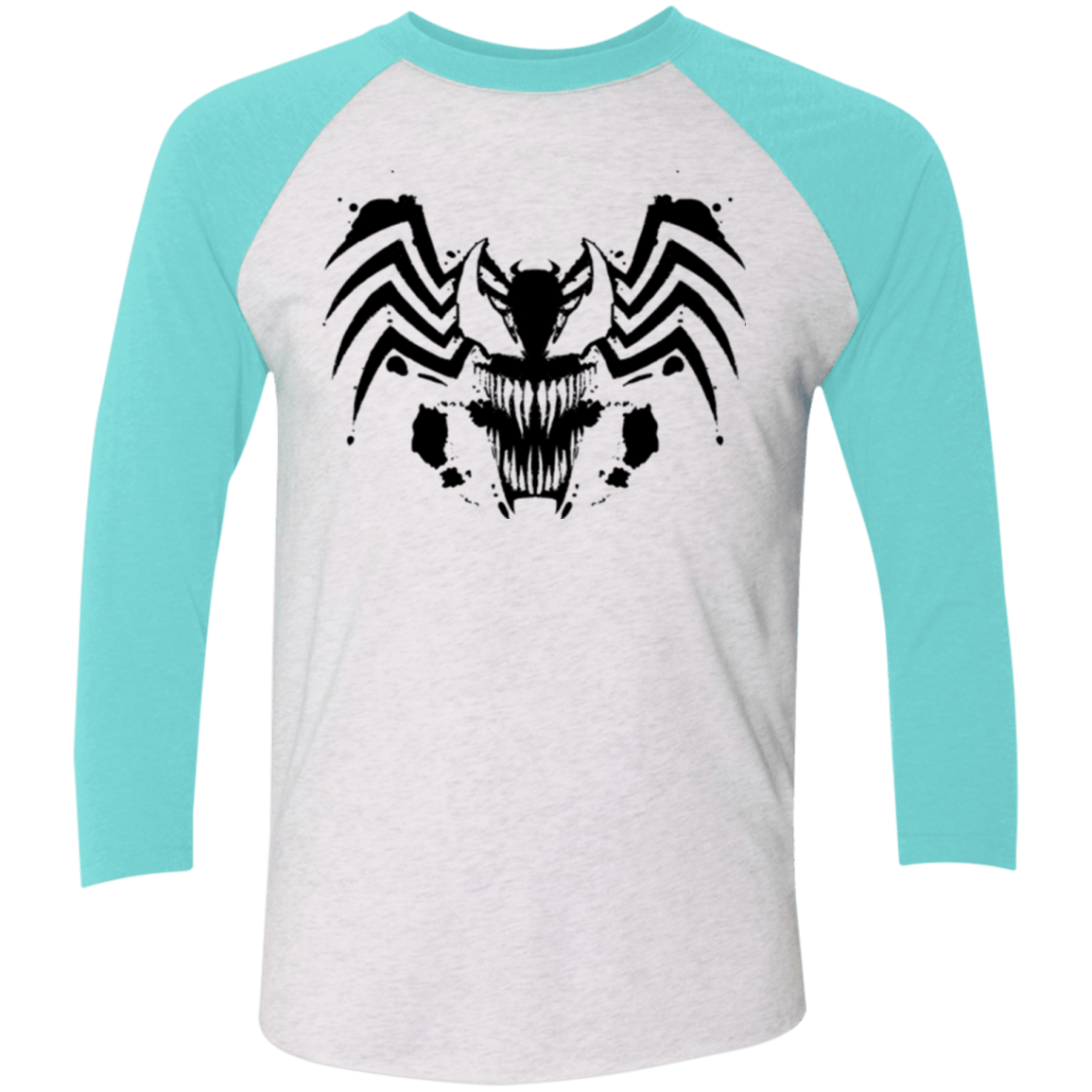 T-Shirts Heather White/Tahiti Blue / X-Small Symbiote Rorschach Men's Triblend 3/4 Sleeve