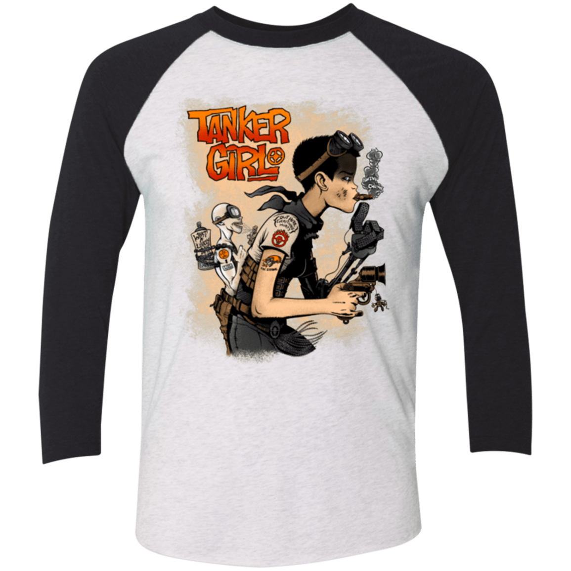 T-Shirts Heather White/Vintage Black / X-Small Tanker Girl Triblend 3/4 Sleeve
