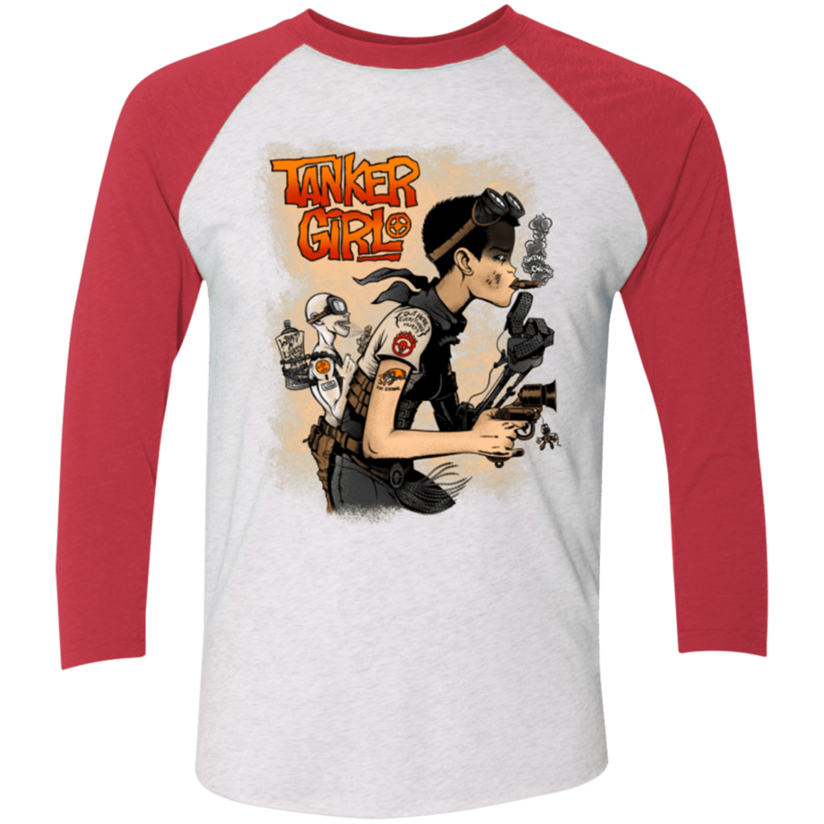 T-Shirts Heather White/Vintage Red / X-Small Tanker Girl Triblend 3/4 Sleeve