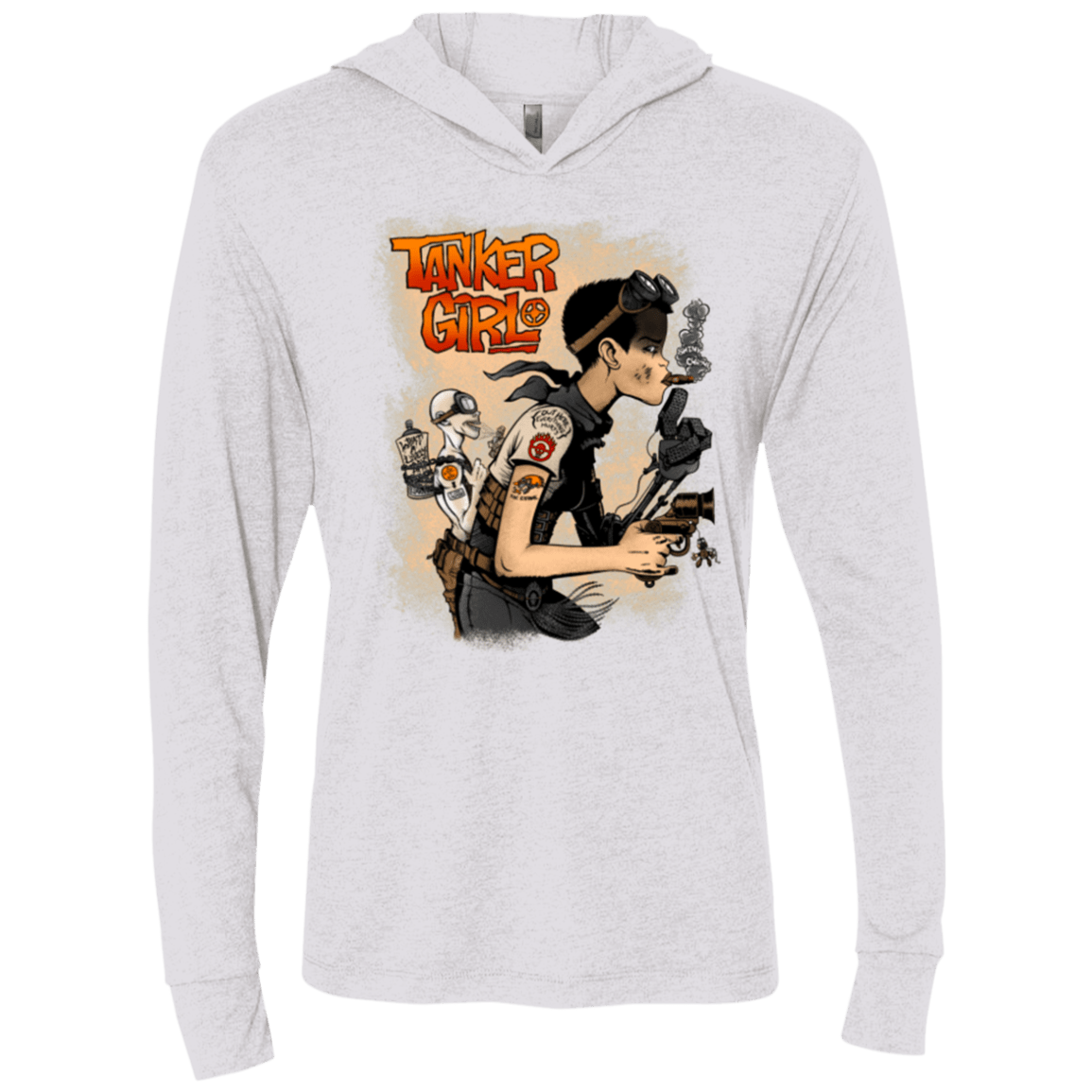 T-Shirts Heather White / X-Small Tanker Girl Triblend Long Sleeve Hoodie Tee