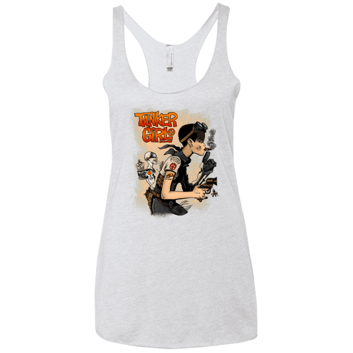 T-Shirts Heather White / X-Small Tanker Girl Women's Triblend Racerback Tank
