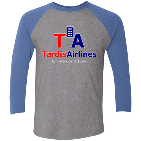 T-Shirts Premium Heather/ Vintage Royal / X-Small Tardis Airlines Men's Triblend 3/4 Sleeve