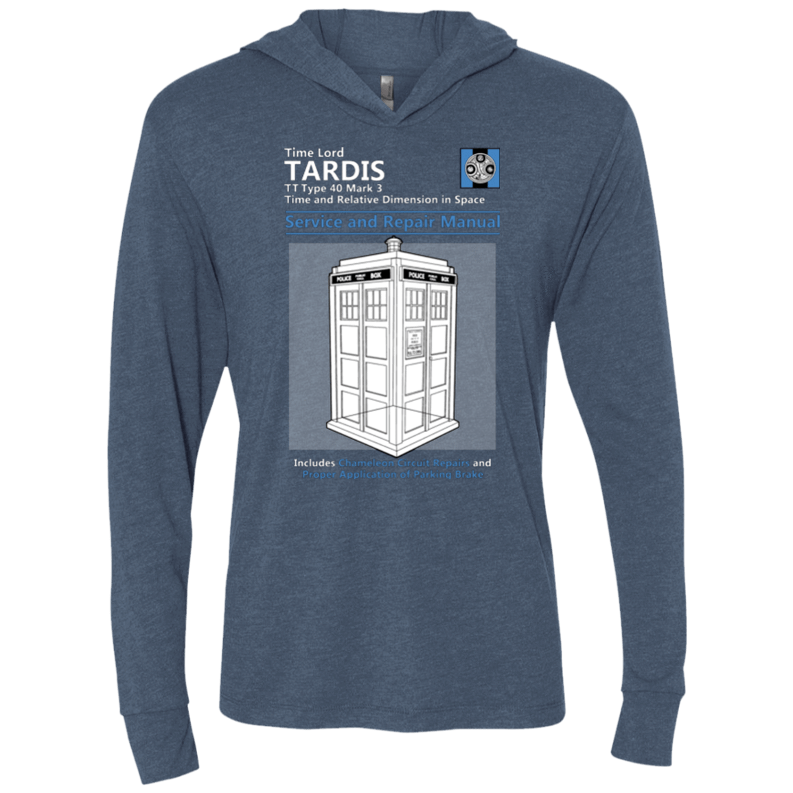 T-Shirts Indigo / X-Small TARDIS SERVICE AND REPAIR MANUAL Triblend Long Sleeve Hoodie Tee