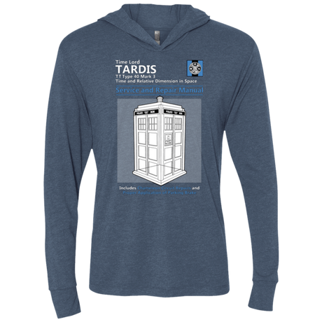T-Shirts Indigo / X-Small TARDIS SERVICE AND REPAIR MANUAL Triblend Long Sleeve Hoodie Tee