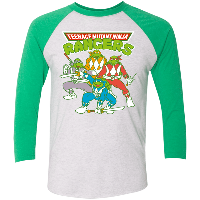 T-Shirts Heather White/Envy / X-Small Teenage Mutant Ninja Rangers Men's Triblend 3/4 Sleeve